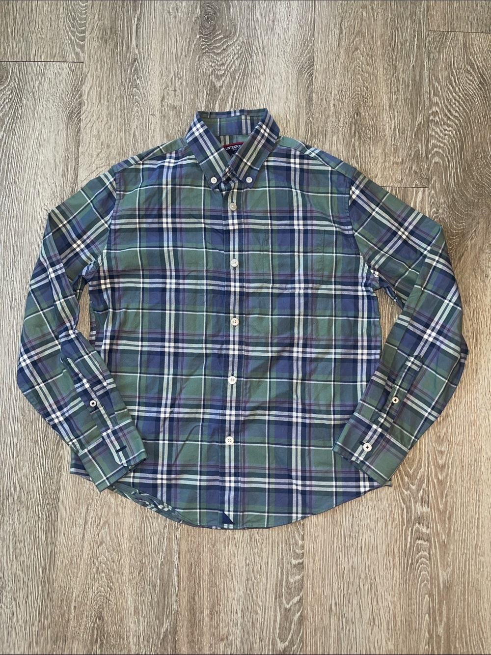 UNTUCKit Green and Blue Plaid Button-Down Shirt kids boys size 12 wedding